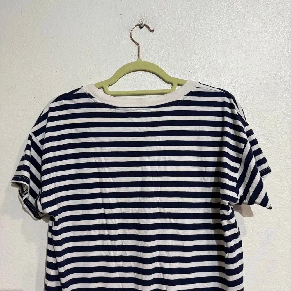 J.Crew Navy White Striped Cotton Crewneck Tee Sz S